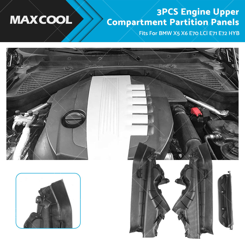 3PCS Engine Upper Compartment Partition Panels Fit For BMW X5 X6 E70 LCI E71 E72