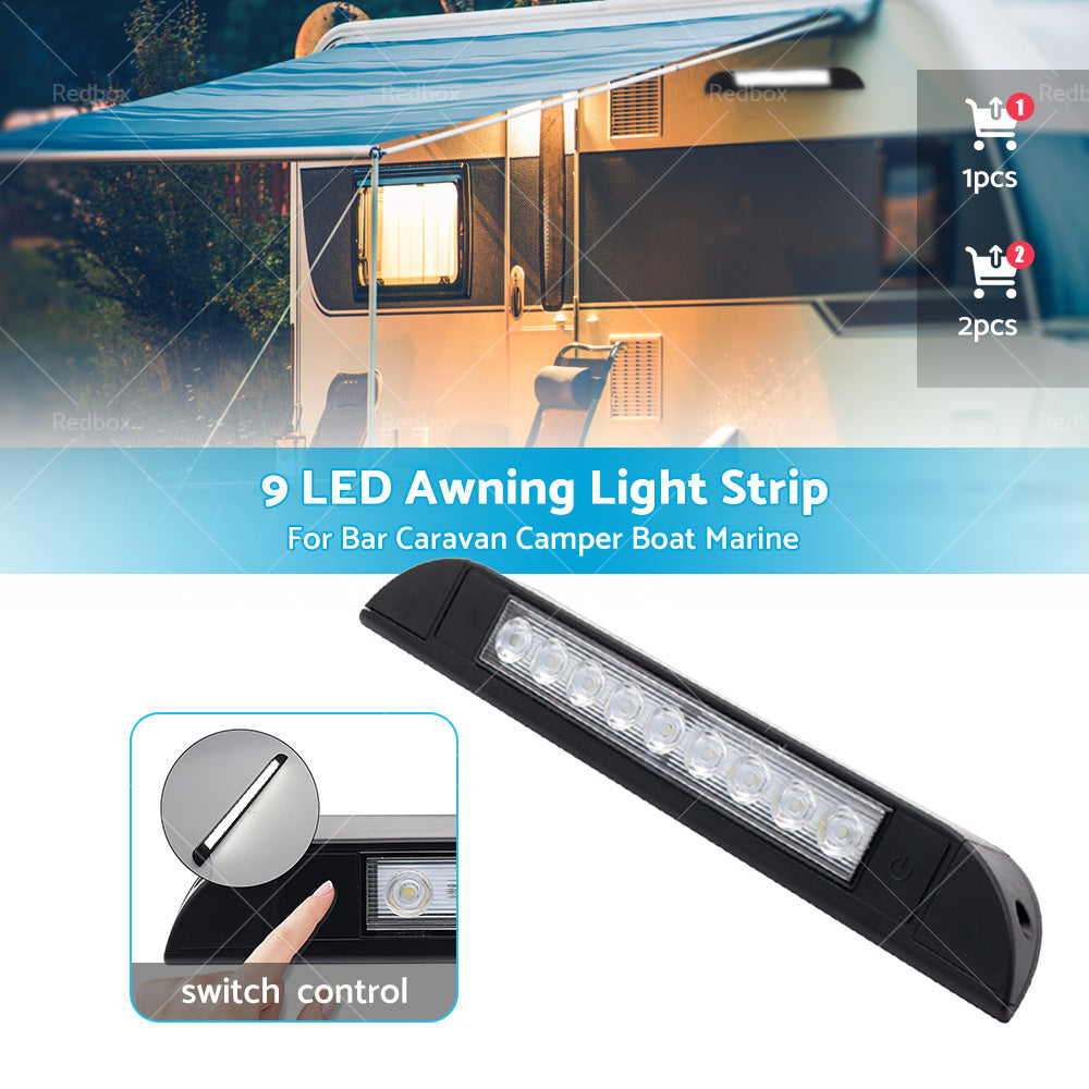 256mm 12V 9 LED Awning Light Touch Switch Strip Bar Caravan Camper Boat Marine