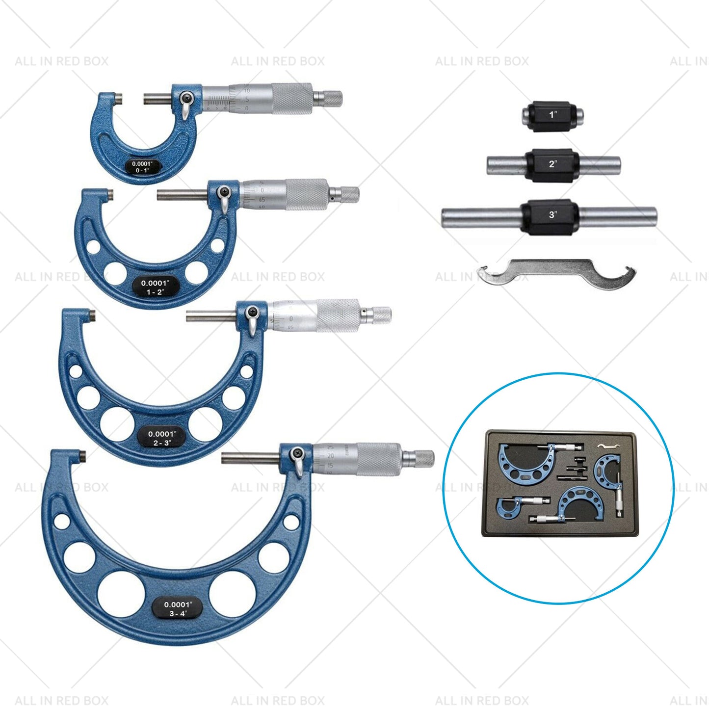 0-4in Outside Micrometer Set With Calibration Standards Wrench Accuracy Tool