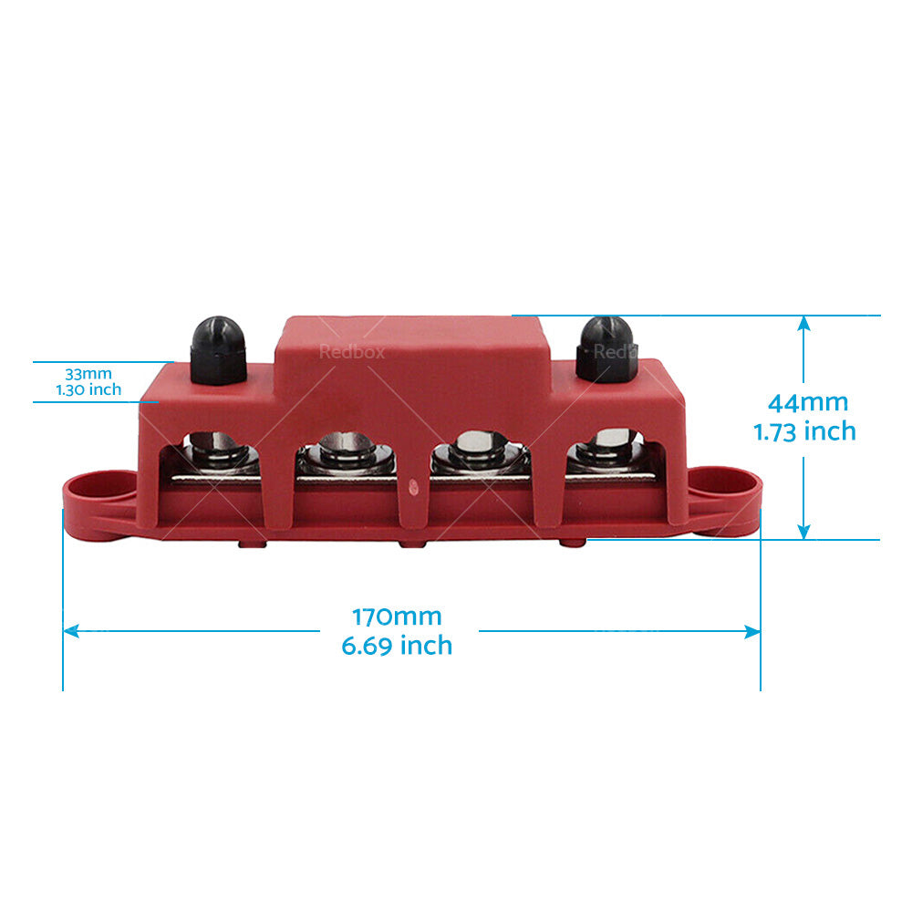 2PCS M8 4 Post 250A DC 48V Studs Bus Bar Power Distribution Box Terminal Block