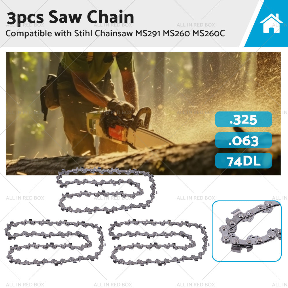 3PCS Chainsaw Chain 74DL 325. 063 Semi Chisel Suitable for 18 inch  Stihl MS291 MS260