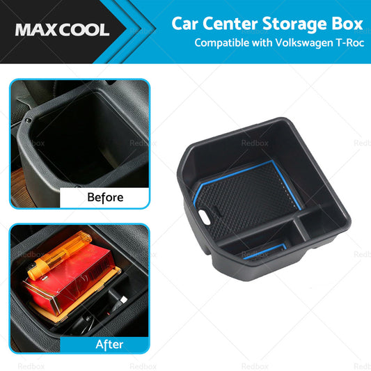 Car Center Armrest Storage Box Organizer Tray Blue Suitable For VW T-Roc 20-22