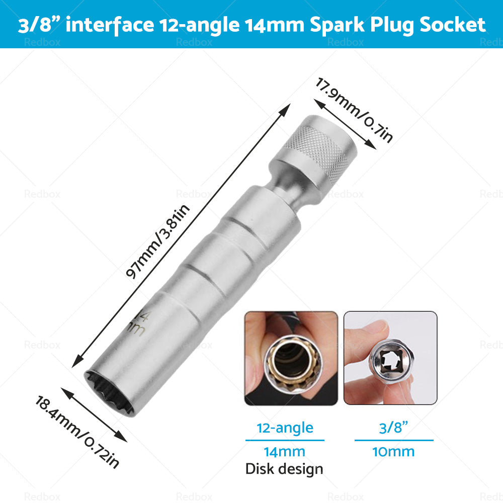 14/16 MM Thin Wall Magnetic Swivel Spark Plug Socket 12Point Removal Tools