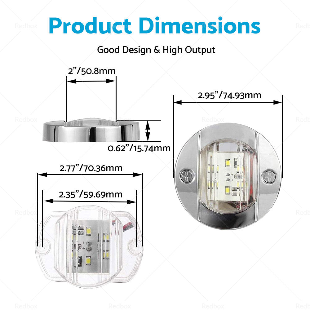 4X Round LED Marine Boat Cabin Deck Walkway Courtesy Lights White Stern Light