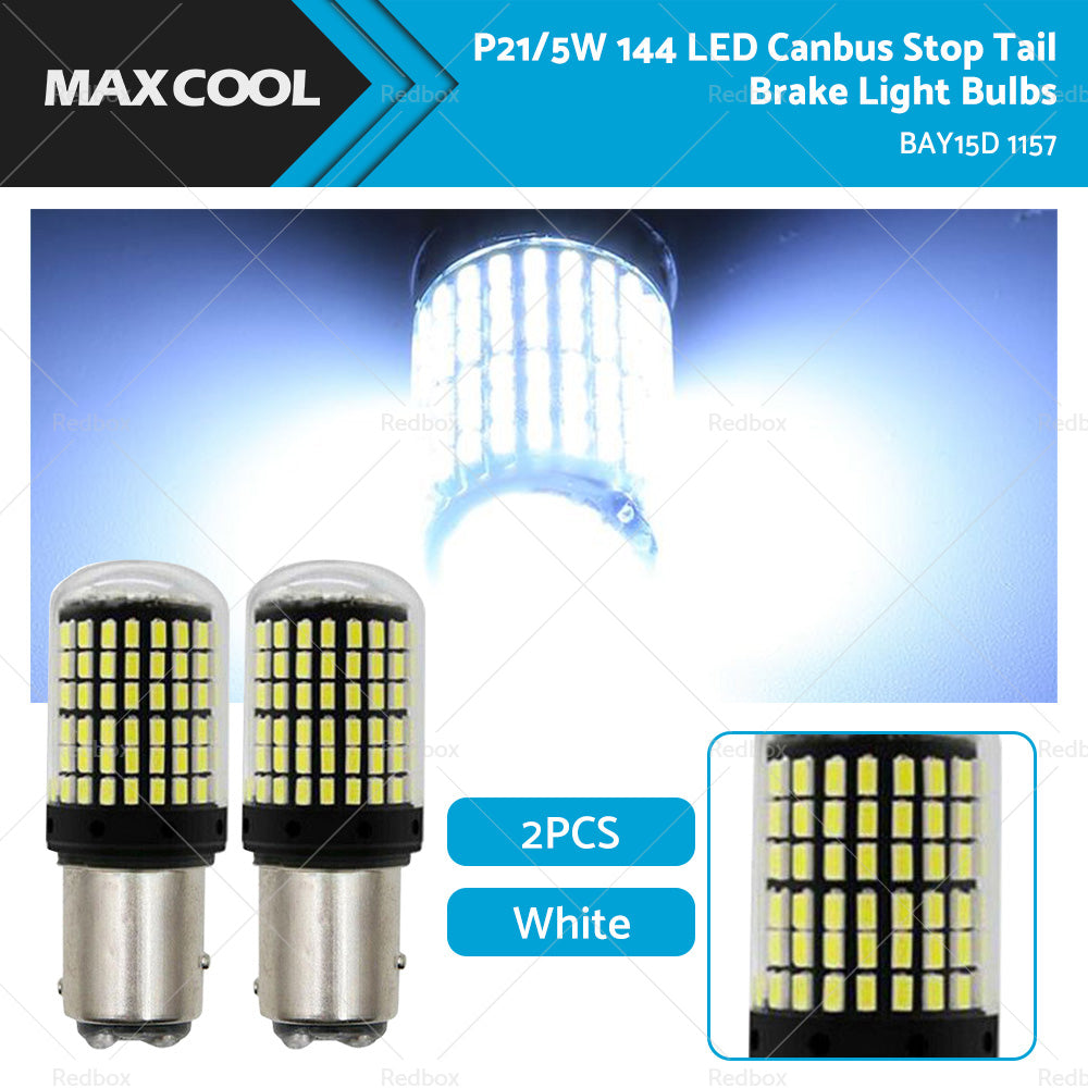 2X P21 or 5W BAY15D 1157 144SMD White LED Canbus Stop Tail Brake Light Bulbs