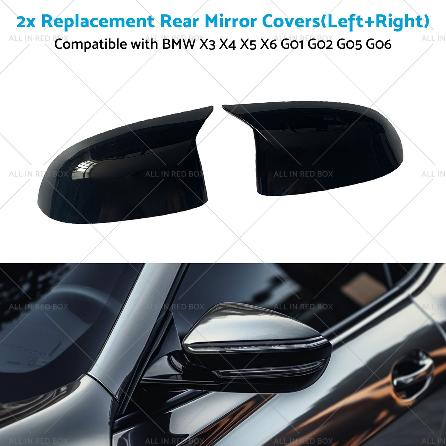 2x Black Rear Mirror Cover Caps Suitable For BMW X3 X4 X5 X6 G01 G02 G05 G06