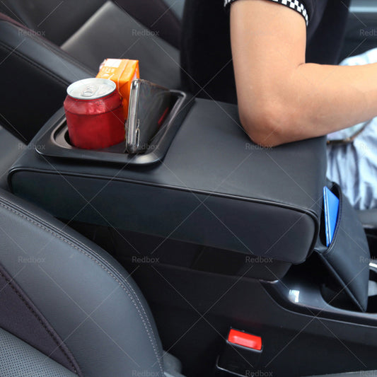 Center Console Leather Armrest Support Elbow Rest Extender Organizer Cup Holder