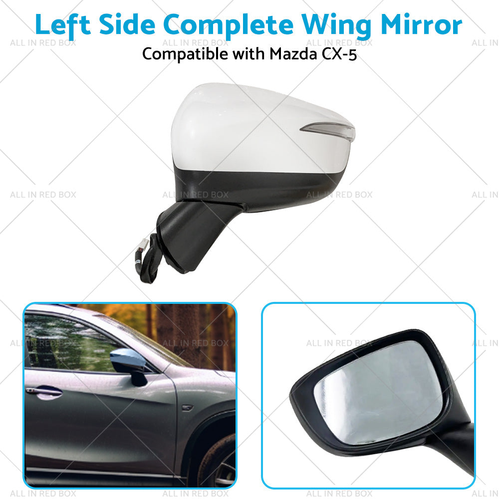 LH Door Wing Mirror Suitable for Mazda CX-5 2015-2016 No BlindSpot 8 Wires White