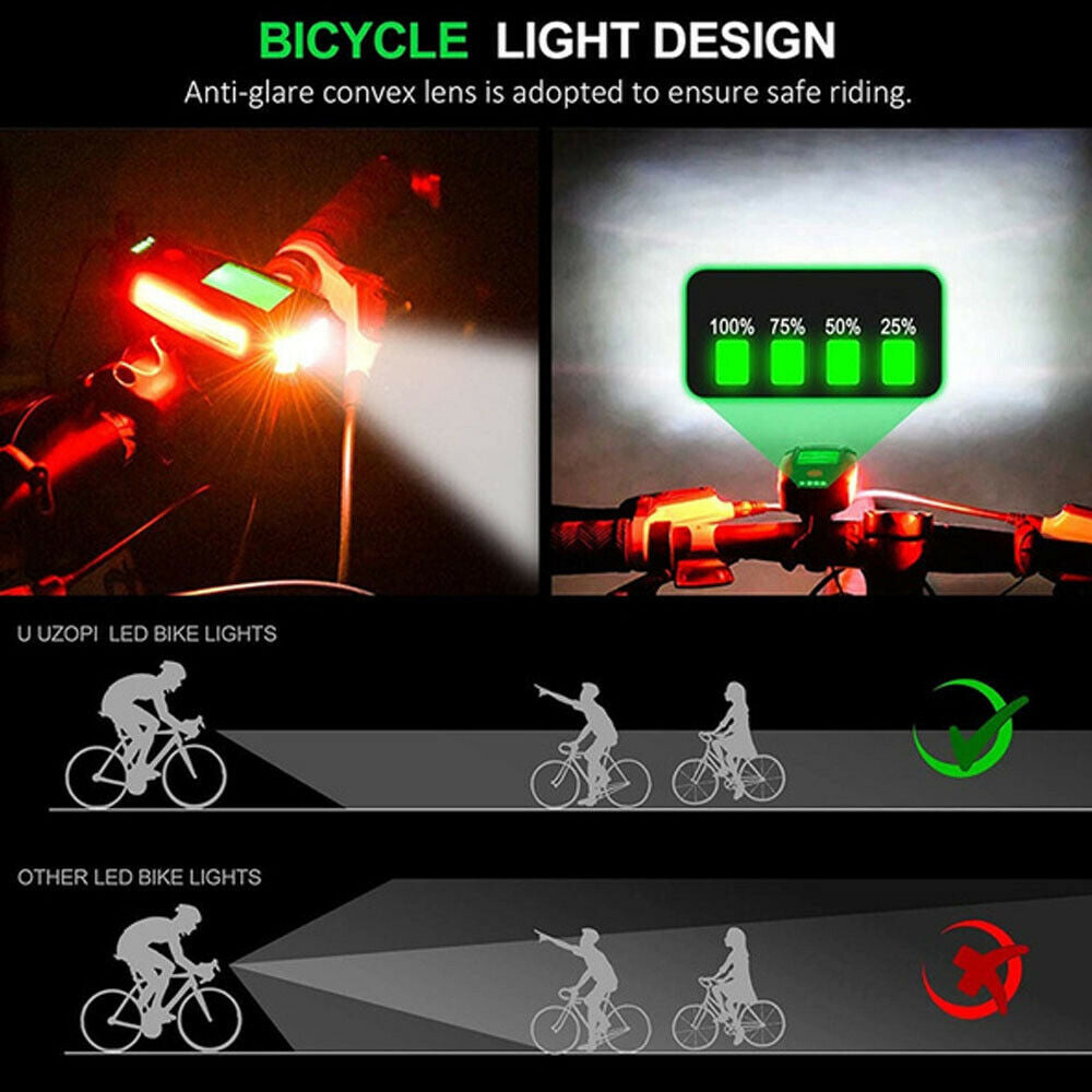 USB Rechargeable LED Bicycle Headlight Bike Front Head Light w or  Horn Speedometer