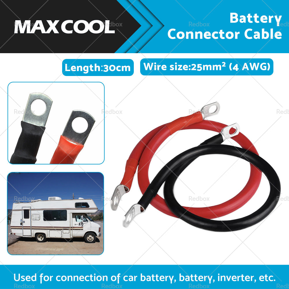 30cm Battery joiner Connector Lead DC Wire 100A 12V 24V Cable  and  lugs Red  and  Black