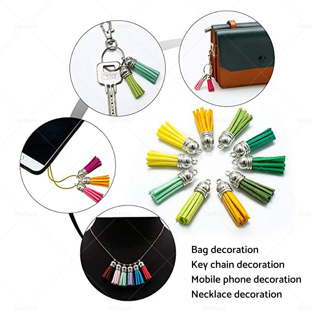 100PCS Key Chain Ring Tassels Pendants Bulk Leather Tassel Crafts Jewelry Making