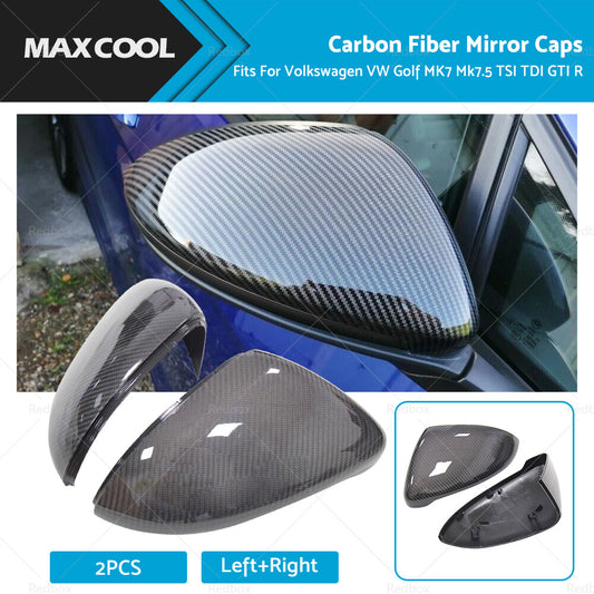 2x Carbon Fiber Mirror Caps Fits For Volkswagen VW Golf MK7 Mk7.5 TSI TDI GTI R