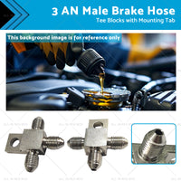 Pair of Stainless Steel - 3 AN Male Brake Hose Tee Blocks with Mounting Tab