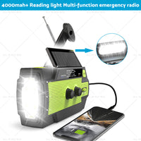 4000mAh Emergency Solar Hand Crank Weather Radio Power Bank Charger Flashlight