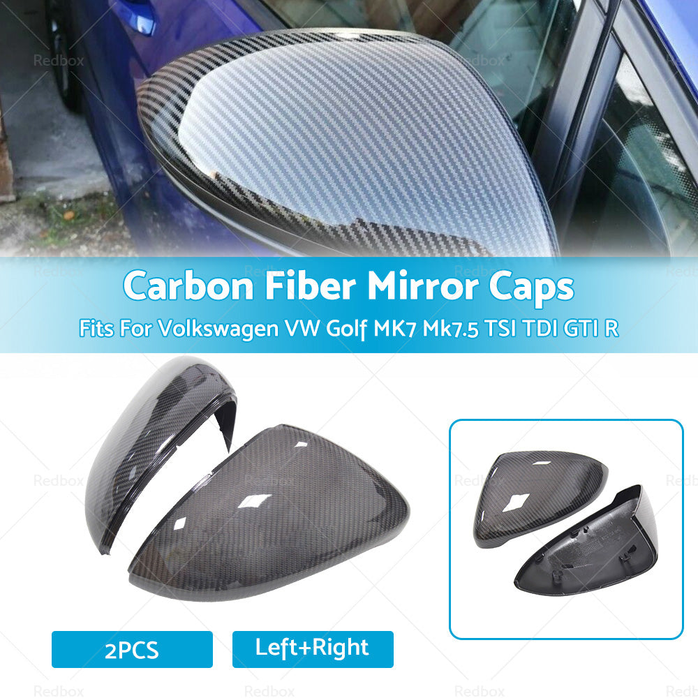 2x Carbon Fiber Mirror Caps Fits For Volkswagen VW Golf MK7 Mk7.5 TSI TDI GTI R