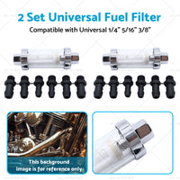 2x Reusable Washable Fuel Filter Chrome Glass Inline Suitablefor 1 4inch 5 16inch 3 8inch