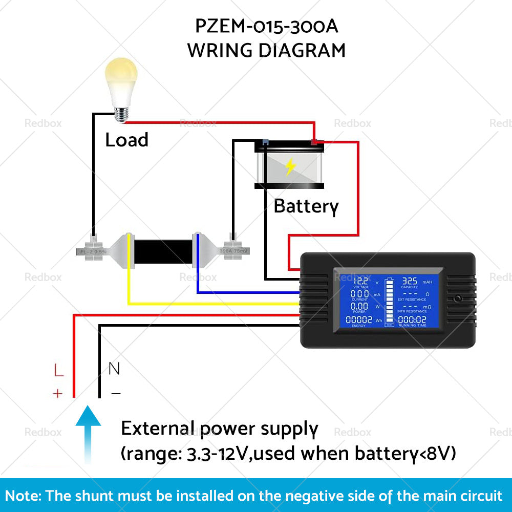 50-300A LCD Display DC Battery Monitor Meter 200V Voltmeter Amp For RV System