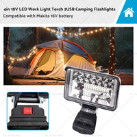 18V 4in LED Work Light Torch Camping Flashlights 2USB Suitablefor Makita Battery