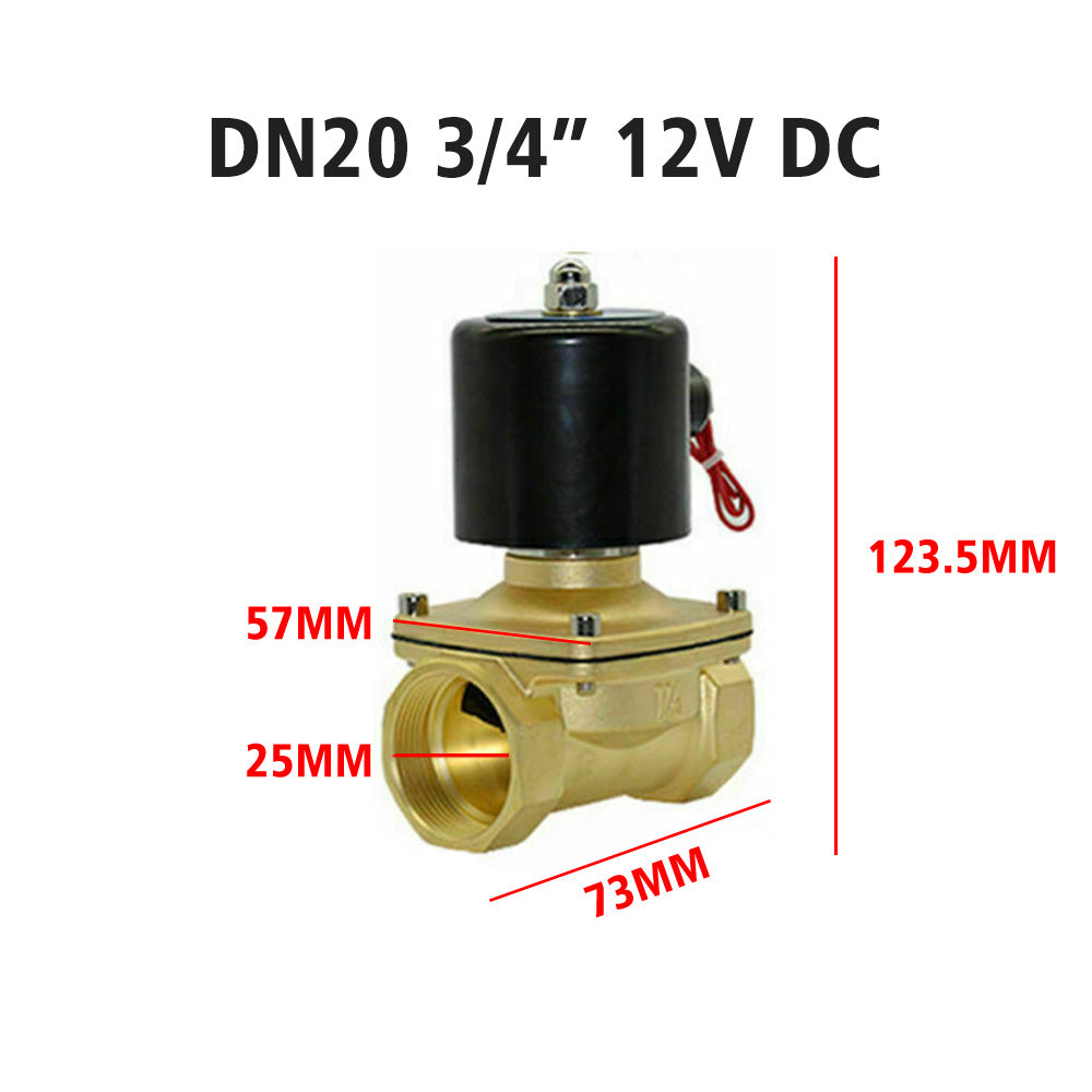 2 Way Electric Solenoid Valve Water Air Brass N/C Gas Oil Normally Closed DC 12V