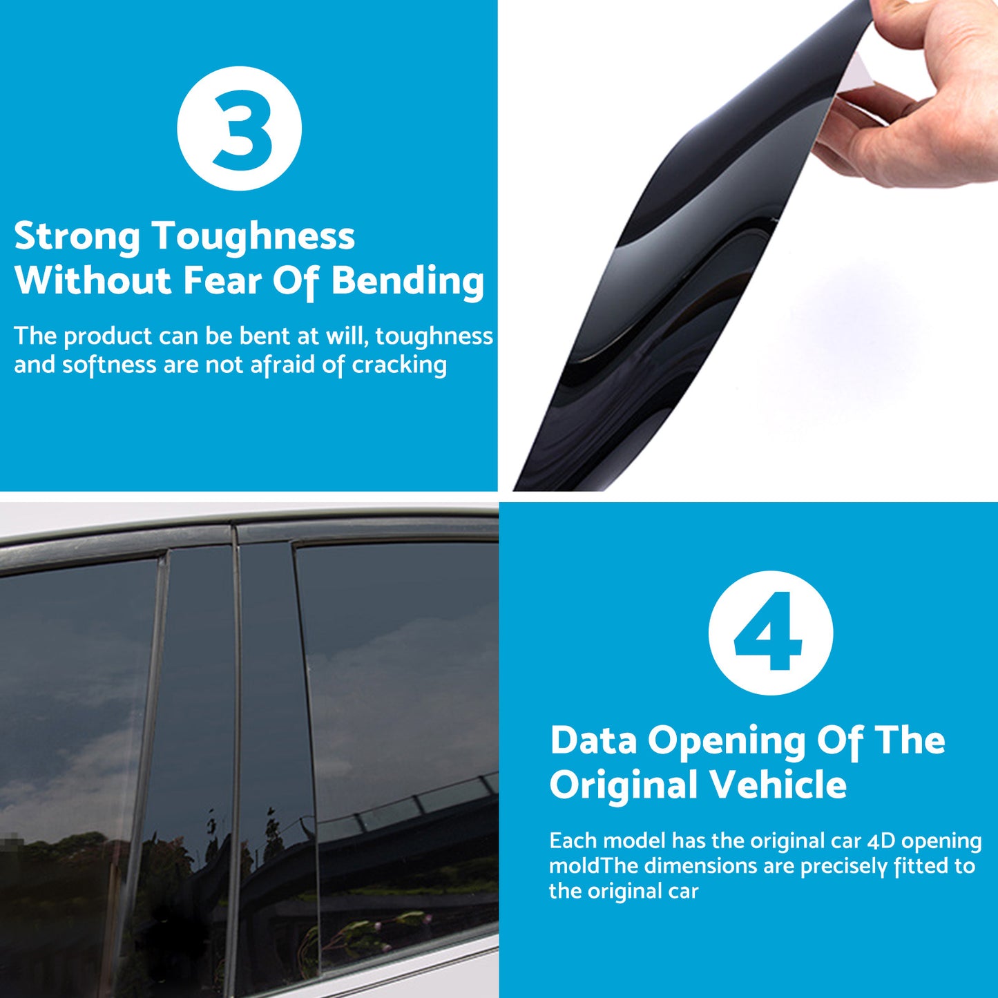 {{ Gloss Black Pillar Posts Door Trim Cover Suitable For Toyota RAV4 2019-2024 }} - Buy Car Parts Online at {{ Kaka Auto Parts }}.