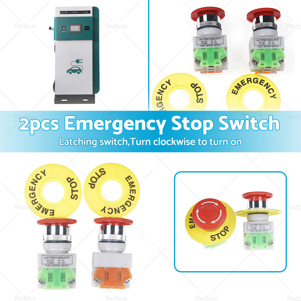 2Pcs Emergency Stop Button Shut Off Push Button Switch Red Mushroom