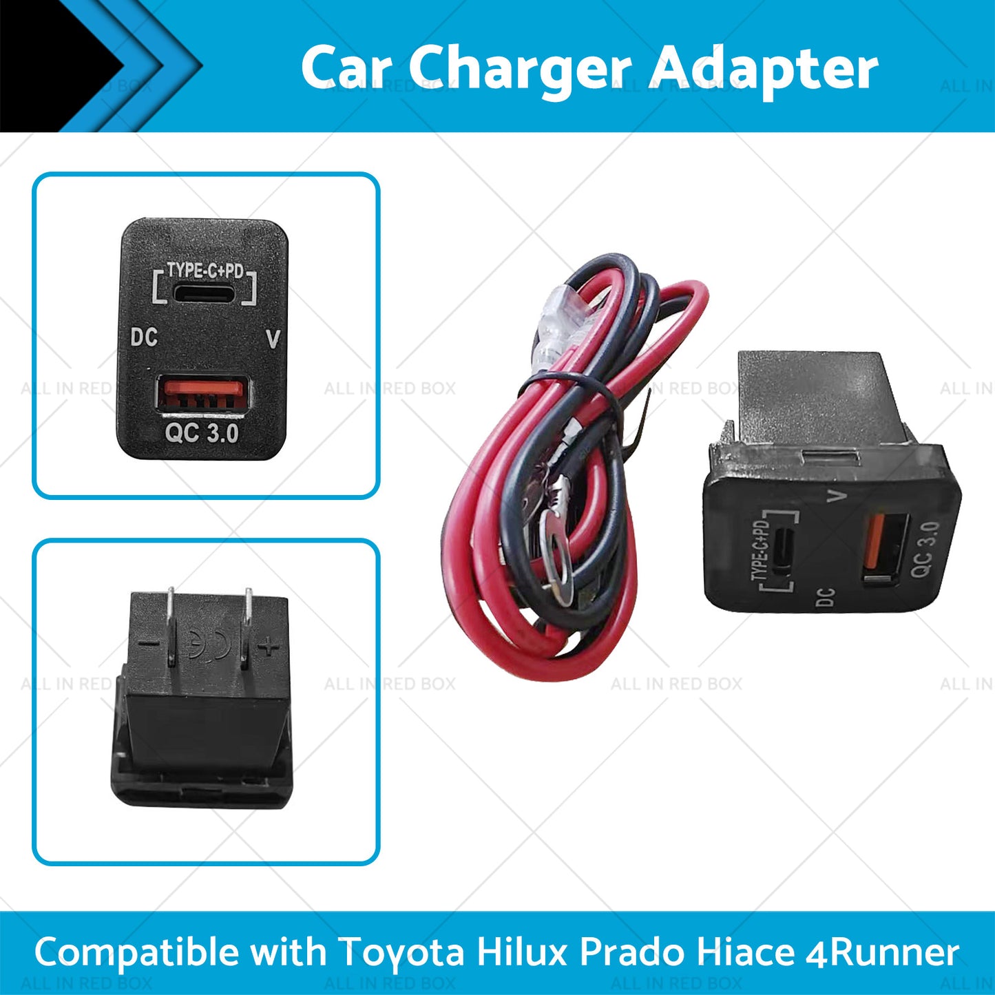 TYPE C  VOLT  QC 3. 0 USB CHARGER Suitable for Toyota Hilux Prado BLUE LED 12v