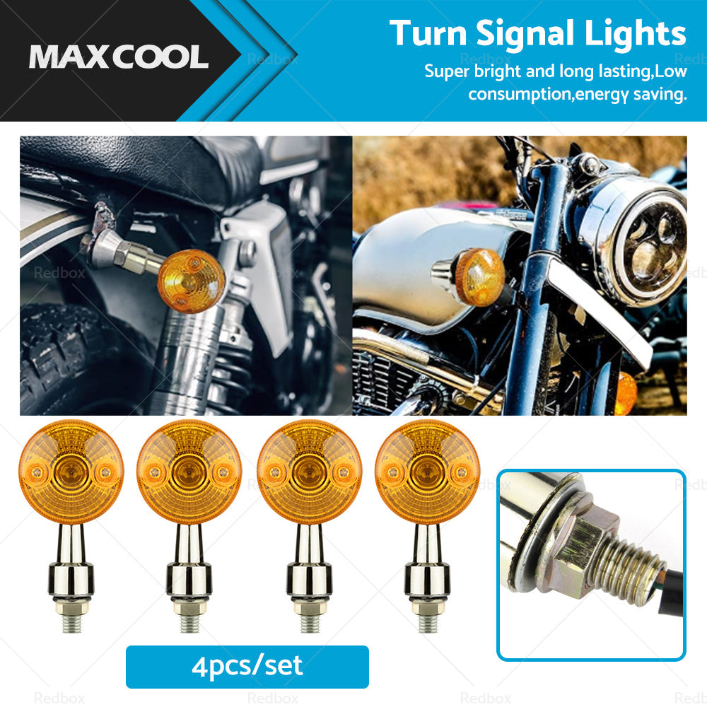 4x Chrome Motorcycle Turn Signal Lights Amber Indicators Blinker Universal Bulb