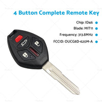 4 Button Complete Remote Key Fob Fits For Mitsubishi 380 Series 2005-2008