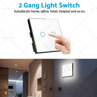 87x87mm Touch Wall Light Switch LED 2 Gang 1way Touch Glass Switch