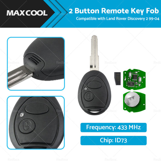 2 Button Remote Key Fob 433MHz ID73 Suitable For Land Rover Discovery 2 99-04