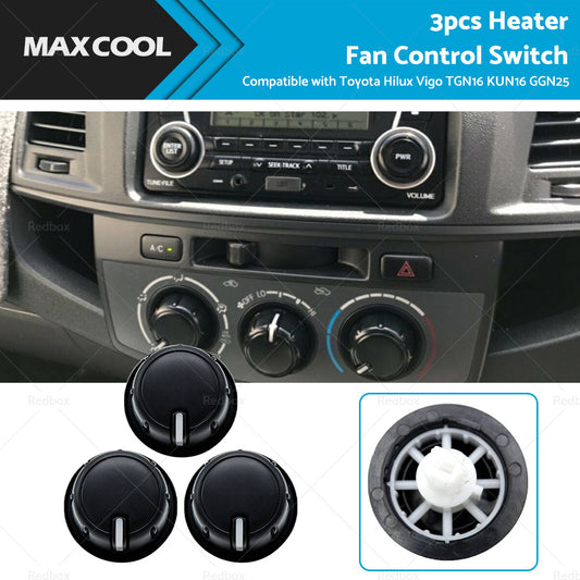 3pcs Heater Fan Control Switch Knob Suitable For Toyota Hilux Vigo TGN16 KUN16