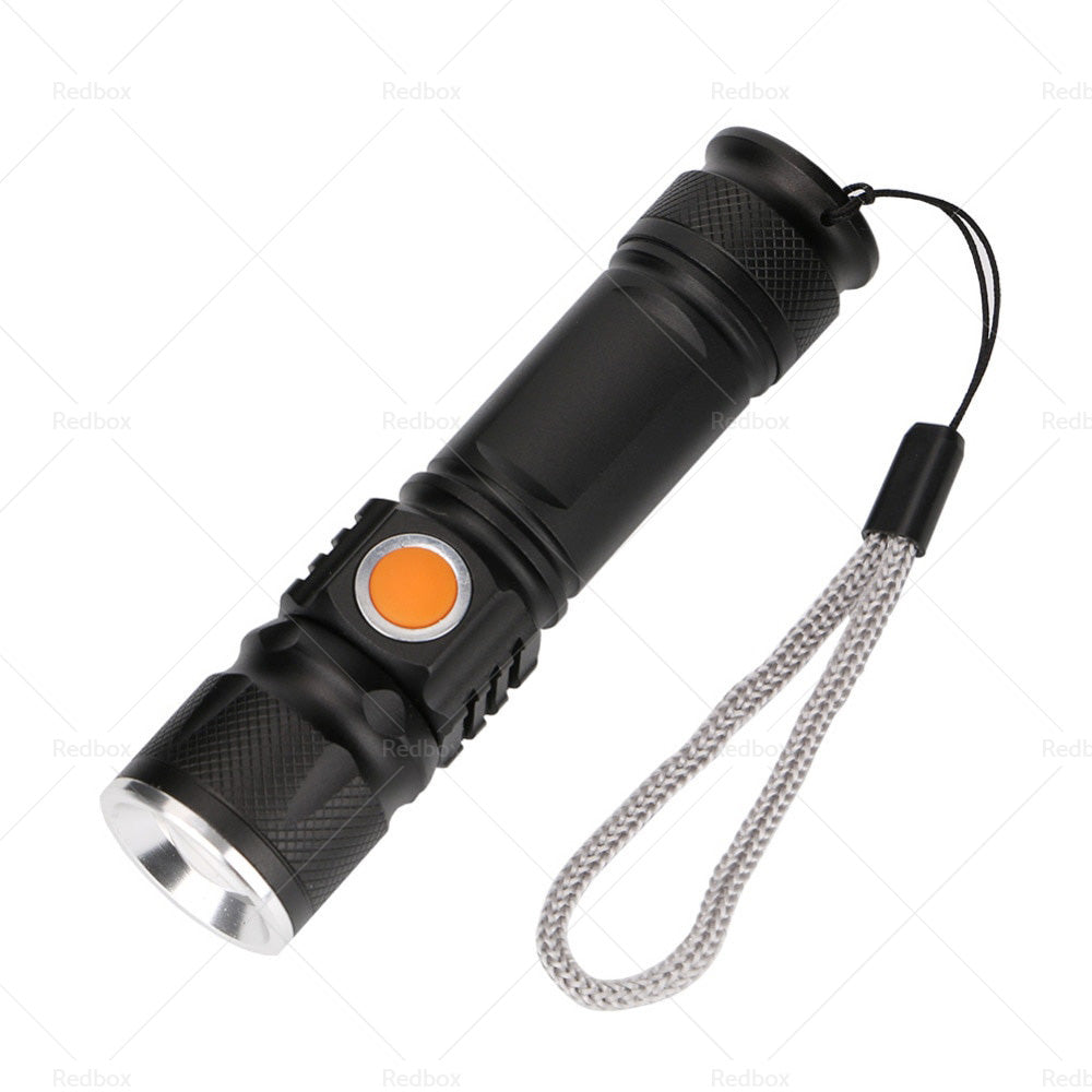 1pcs Black USB Rechargeable LED Flashlight Waterproof Torch Outdoor