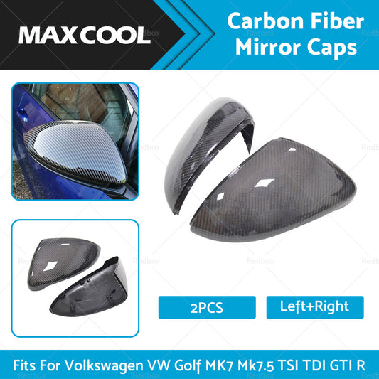 2x Carbon Fiber Mirror Caps Fits For Volkswagen VW Golf MK7 Mk7.5 TSI TDI GTI R