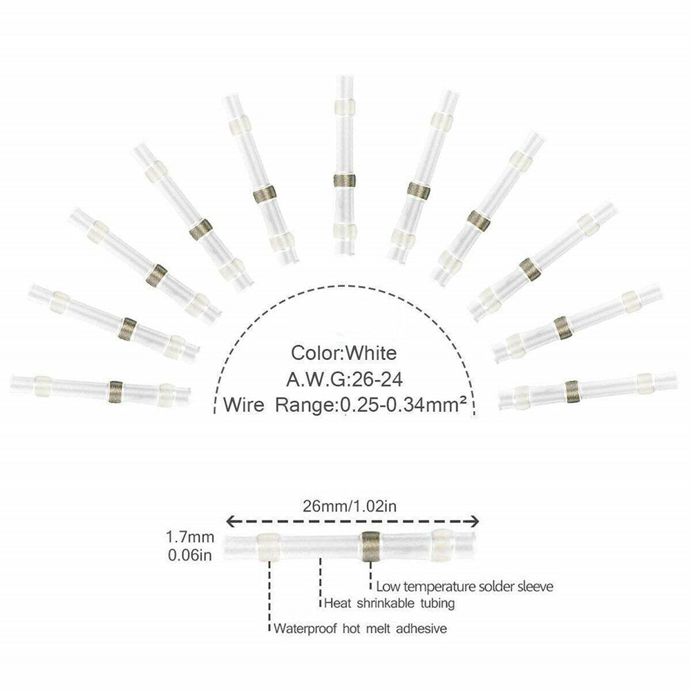 Solder Seal Sleeve Heat Shrink Butt Wire Connectors Terminals Waterproof