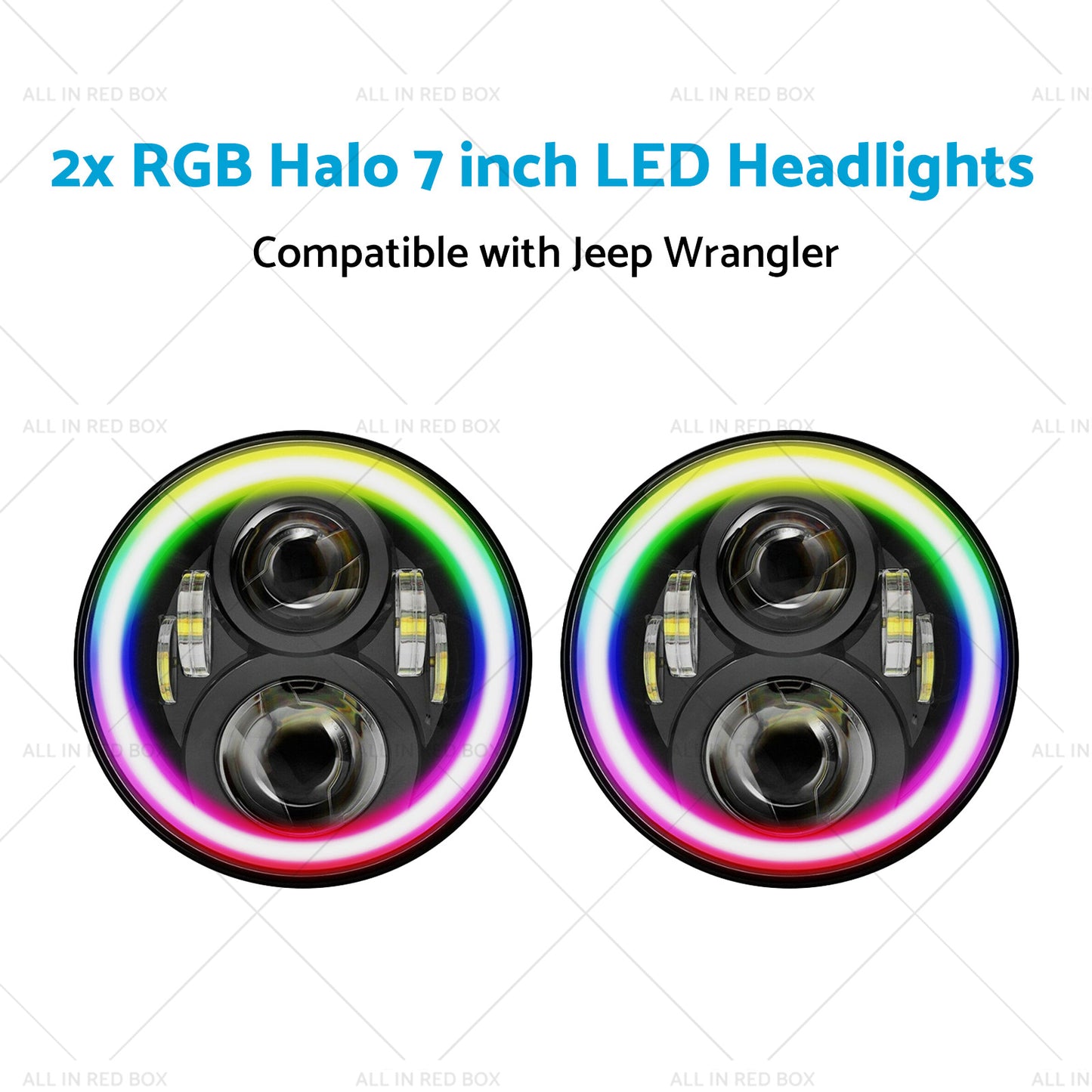 RGB Halo 7 inch LED Headlights Projector Hi Lo Beam DRL Suitable for Jeep GQ