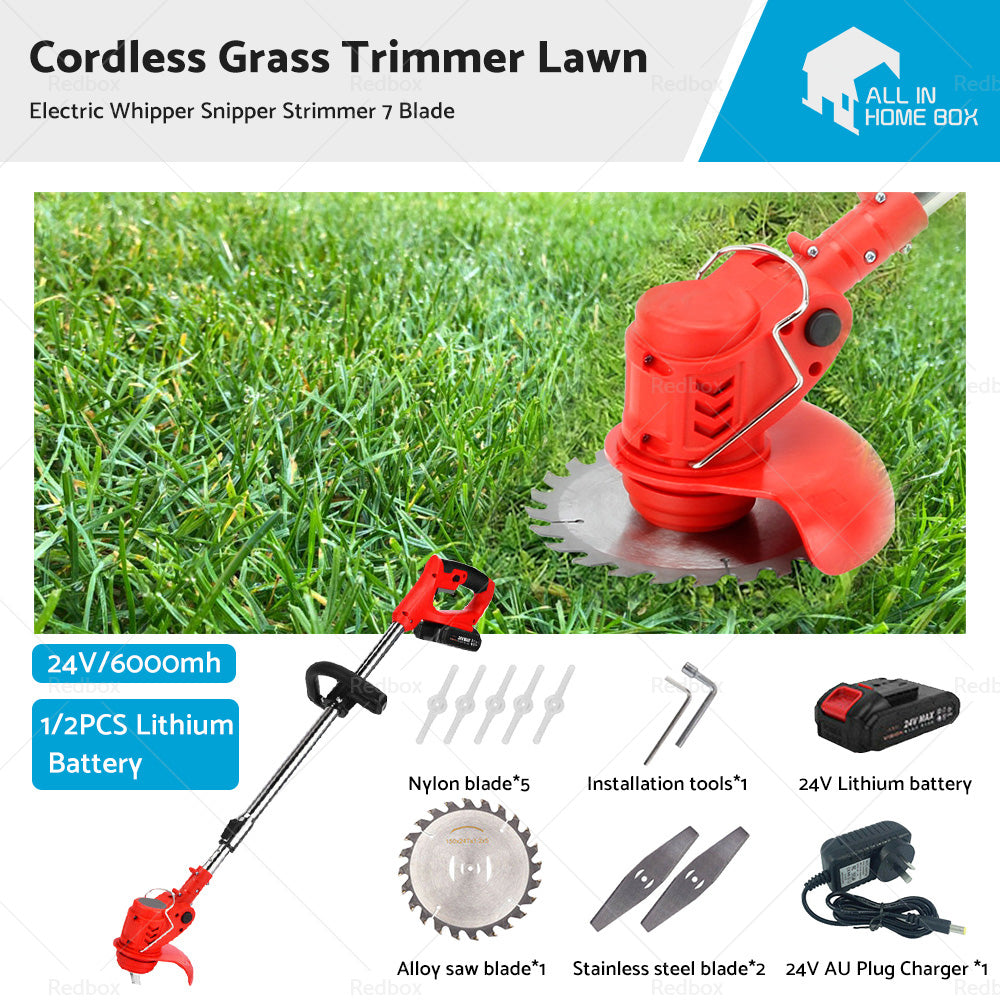 1/2 Battery Cordless Grass Trimmer Lawn Electric Whipper Snipper Strimmer 7Blade