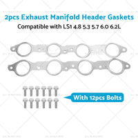 1 Pair Exhaust Manifold Header Gasket Suitable For LS LS1 4. 8 5. 3 5. 7 6. 0 6. 2L