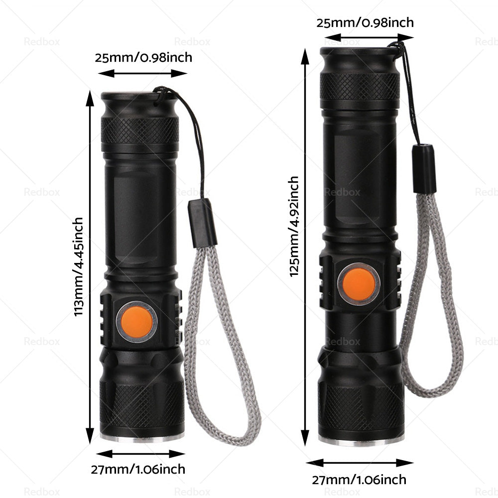 2PCS USB Rechargeable LED Flashlight Waterproof Torch Black