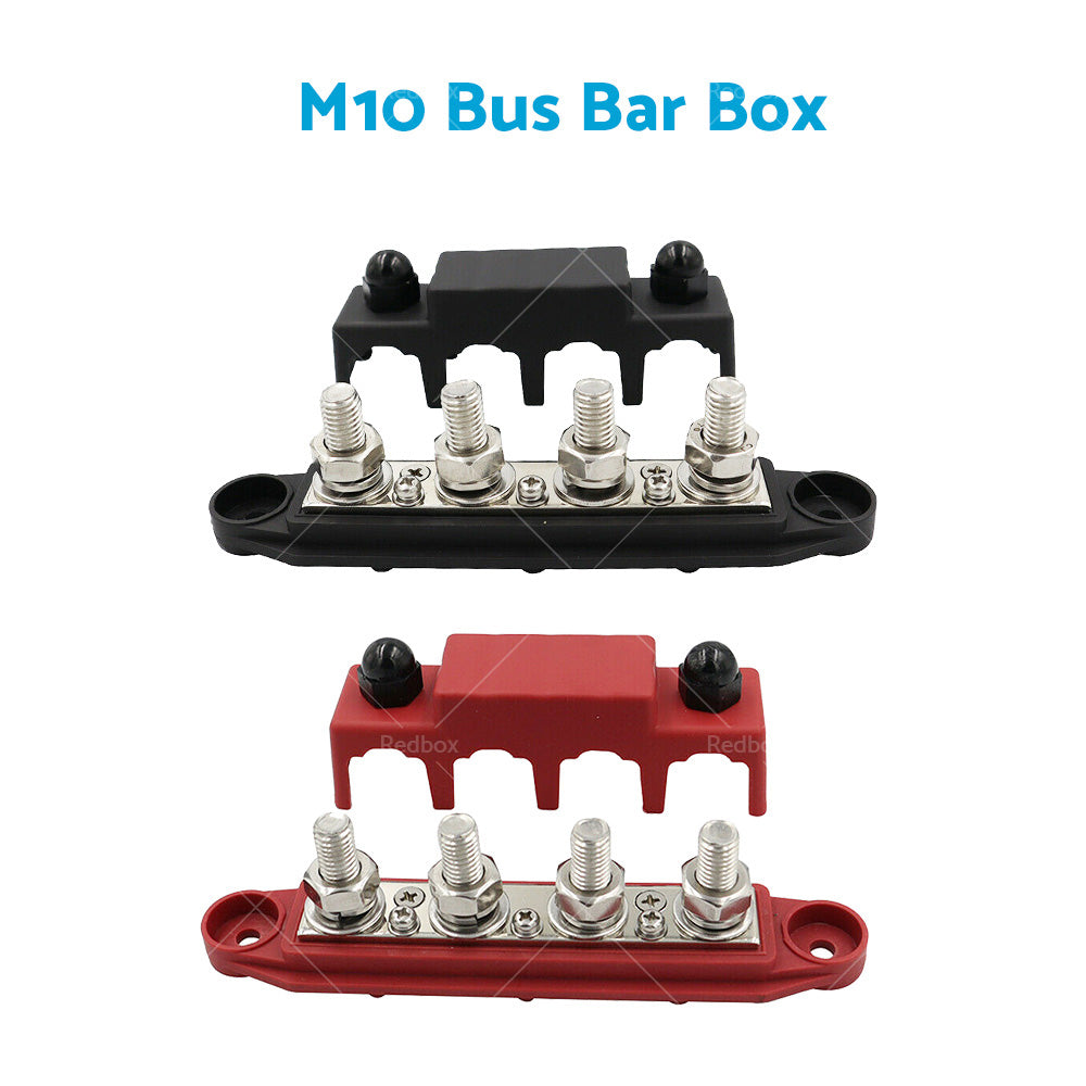 2PCS M10 4 Post 250A DC 48V Studs Bus Bar Power Distribution Box Terminal Block