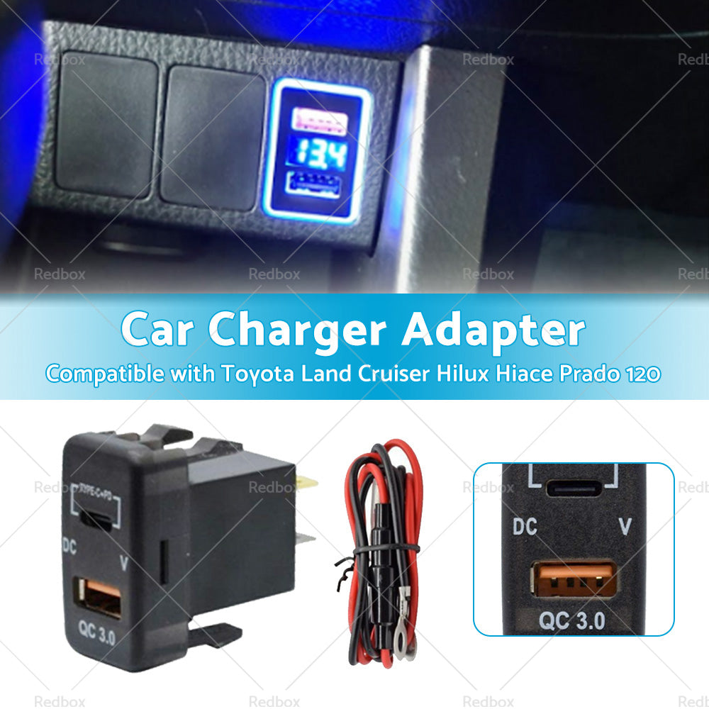 Type-C  USB Car Charger Adapter Voltmeter Suitable For Land Cruiser Prado 120