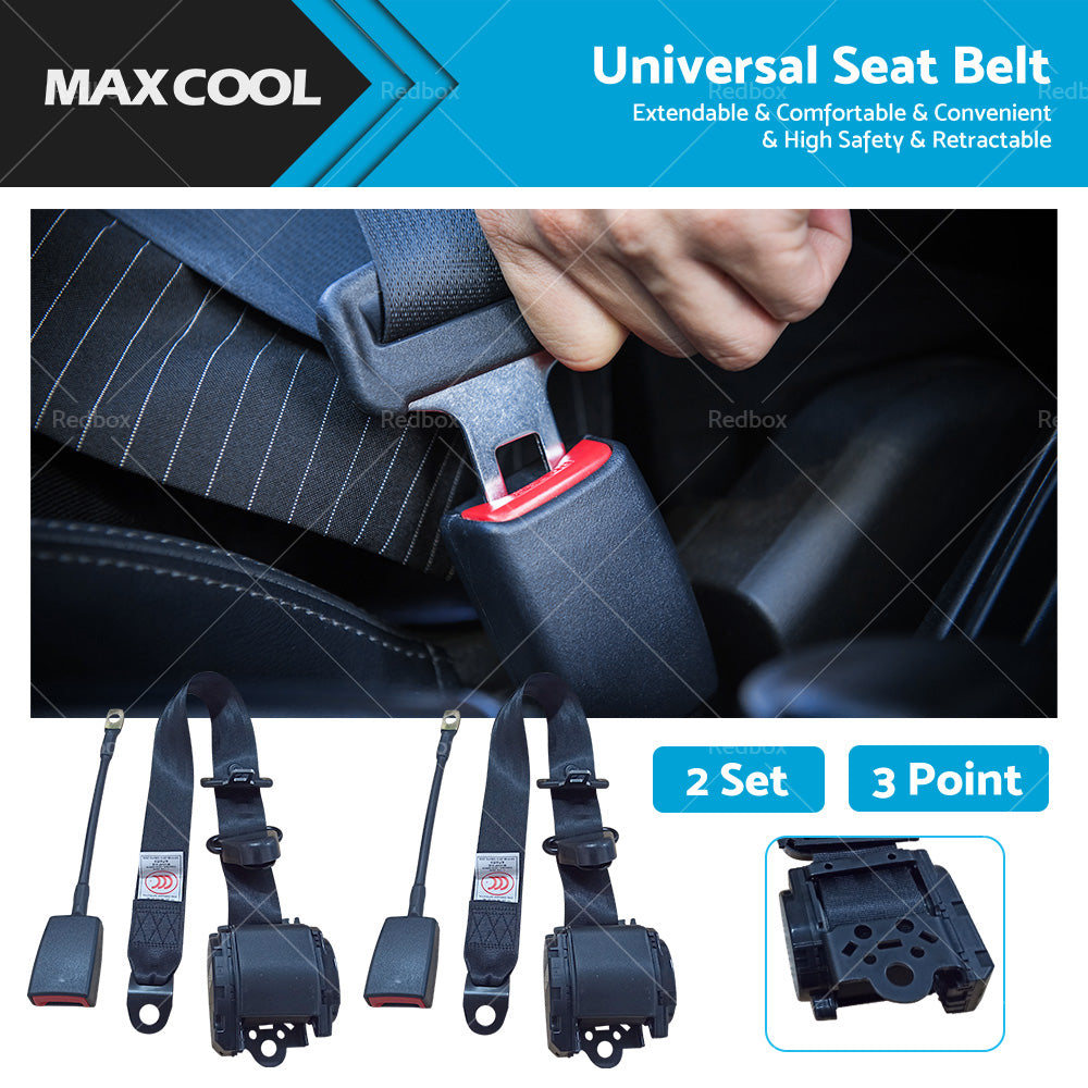 2 Sets Universal 3 Point Auto Car Seat Safety Belt Retractable Adjustable Lap AU