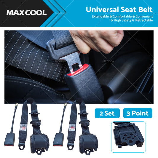 2 Sets Universal 3 Point Auto Car Seat Safety Belt Retractable Adjustable Lap AU