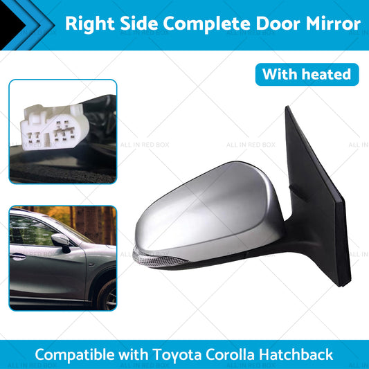 Door Mirror Suitable for Toyota Corolla ZRE182 12-18 Hatch Right Silver Heated