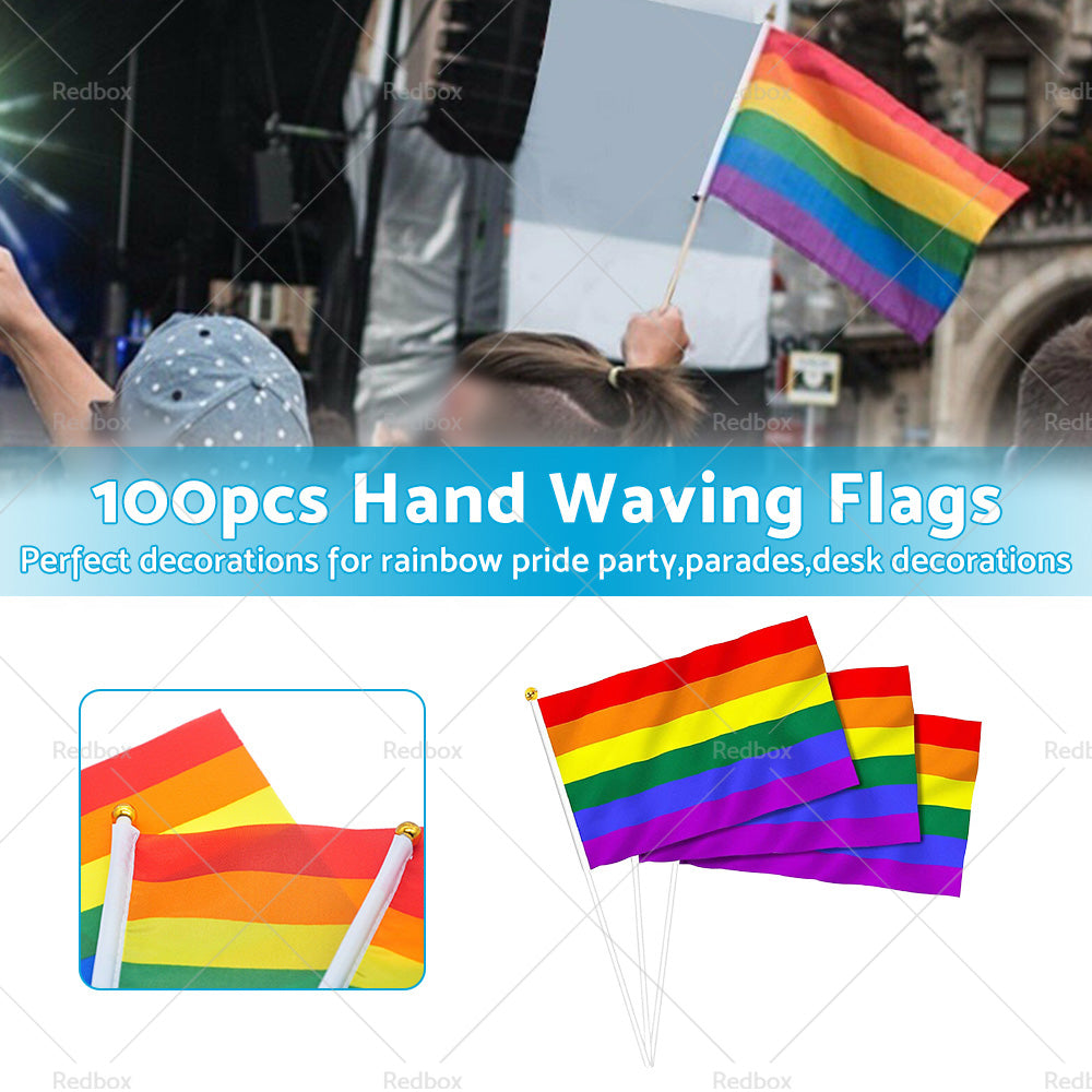 100x Small Rainbow Flag Gay Lesbian LGBT 14 x 21 cm Pride Mini Flags Hand Waving