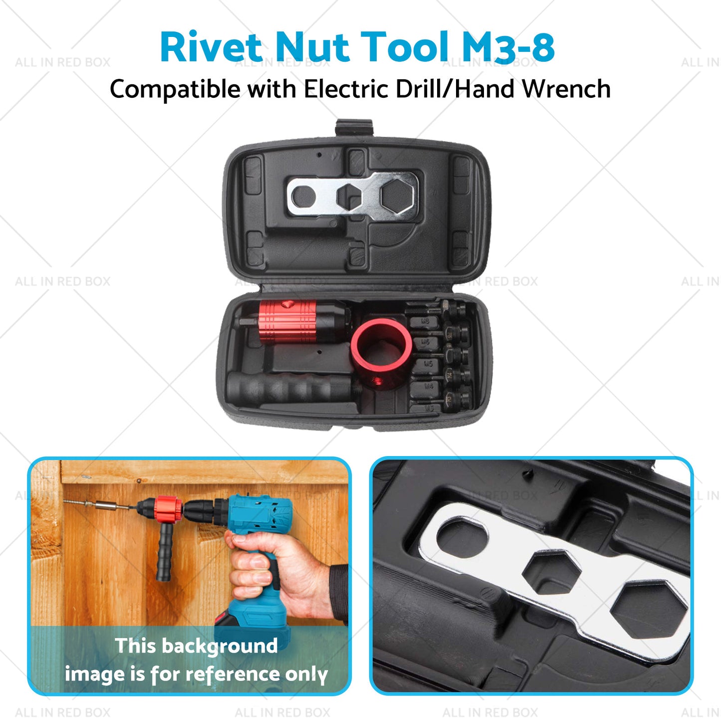 Rivet Nut Tool M3-8 Nutsert Adapter Suitable for Hand Wrench Electric Drill