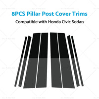 8PCS Black Pillar Post Cover Trims Suitable for Honda Civic Sedan 12-15