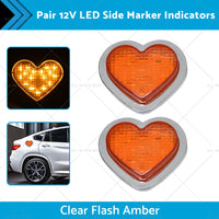 {{ Heart Pair 12V LED Side Marker Indicators Clear Flash Amber }} - Buy Car Parts Online at {{ Kaka Auto Parts }}.