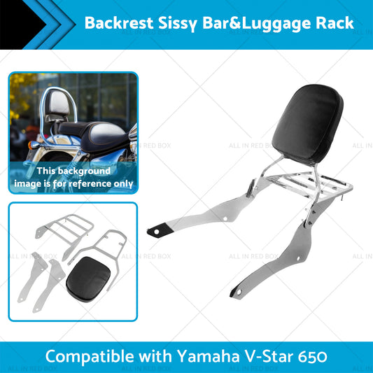 Chrome Backrest Sissy Bar Luggage Rack Suitable for Yamaha Vstar 400 650 98-18