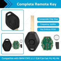 Remote Key Fob 315MHz ID44 Suitable For BMW EWS 3 5 7 E38 E39 E46 M3 M5 M6 HU92