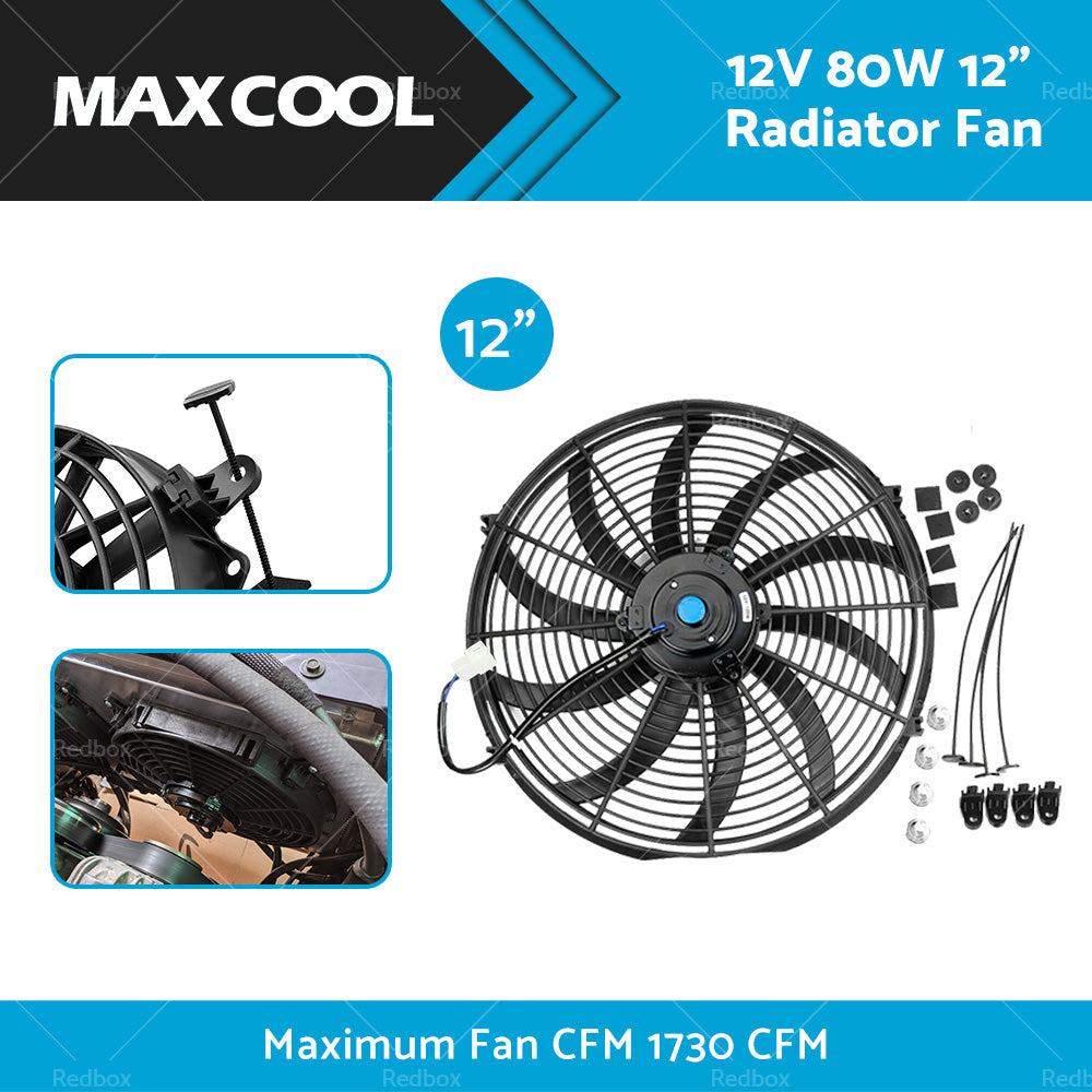 12inch Universal Push Pull Radiator Fans Engine Bay Cooling Fan + Fitting Kits